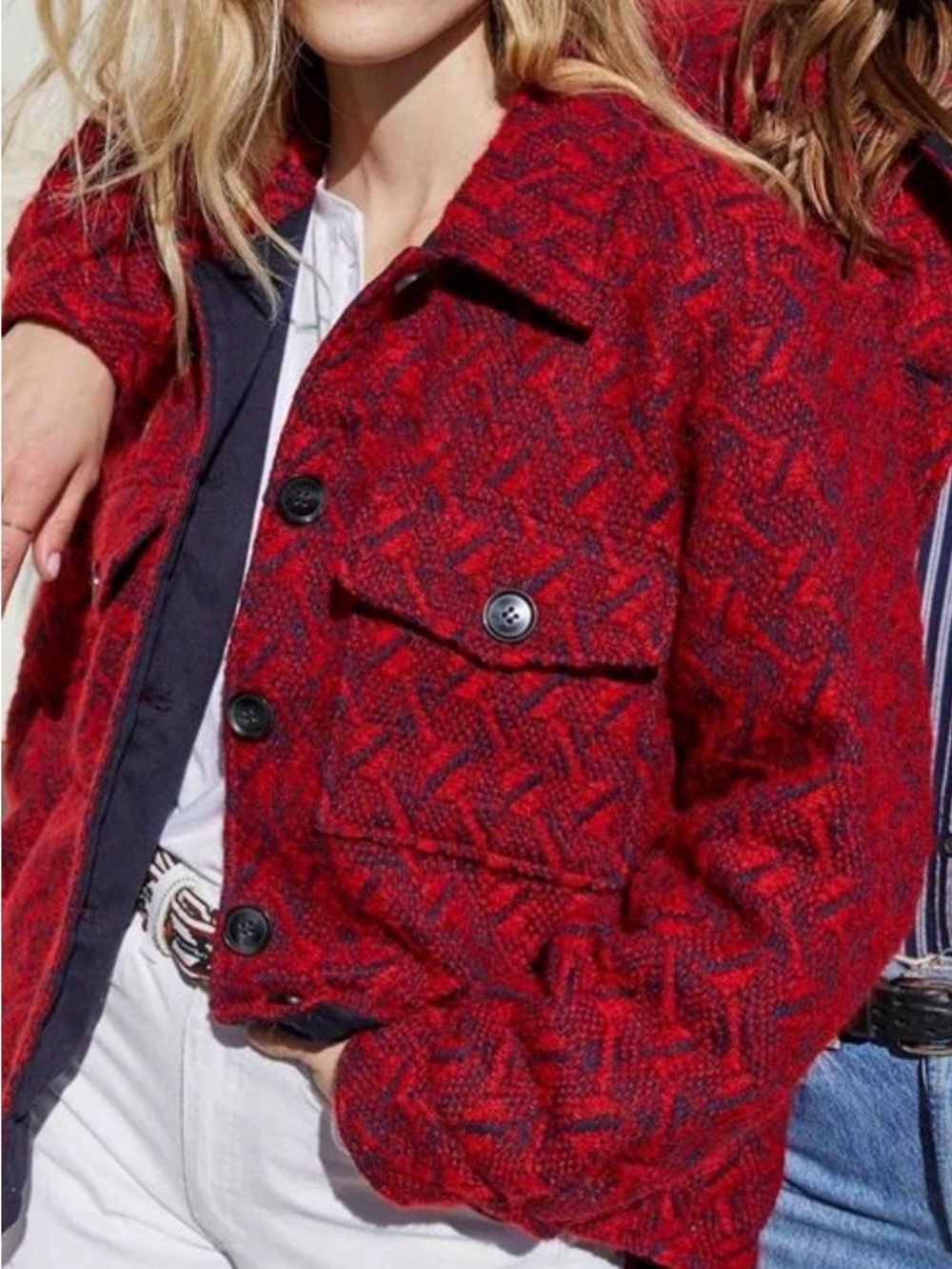 Xirena red and blue wool blend jacket